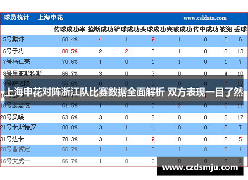 上海申花对阵浙江队比赛数据全面解析 双方表现一目了然